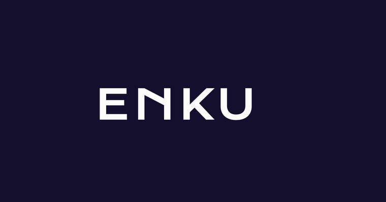 ENKU logo in blue background with white logo